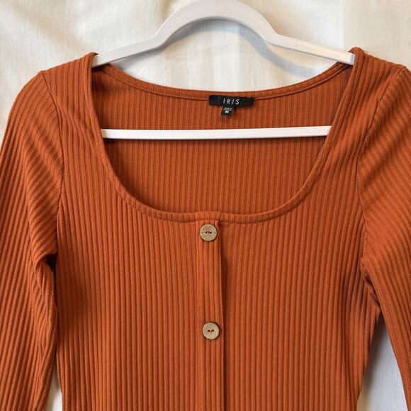 Iris Women's M Boho Ribbed Knit Long Sleeve Bodycon Dress Pumpkin Orange Fall - Picture 3 of 9